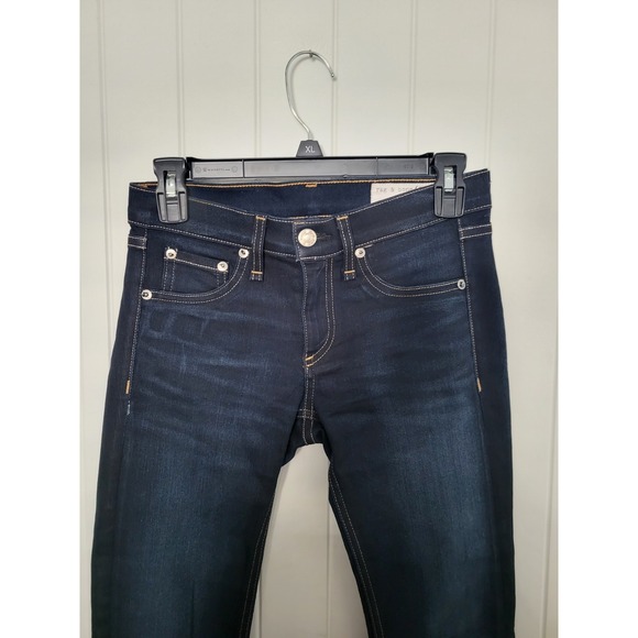 Rag & Bone Jeans Womens 25 Dark Blue Wash Denim Low Rise Skinny Stretch Fringe - Picture 3 of 10